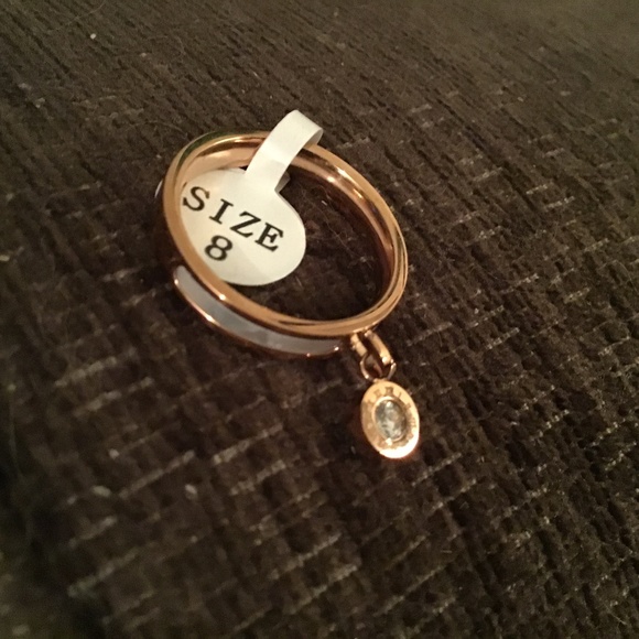 💥2 for 20💥Rose Gold Roman Numeral Shell inlay w/ dangly gem - NWOT SZ8 - Picture 1 of 4